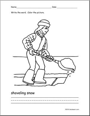 Coloring page write and color shoveling snow esl