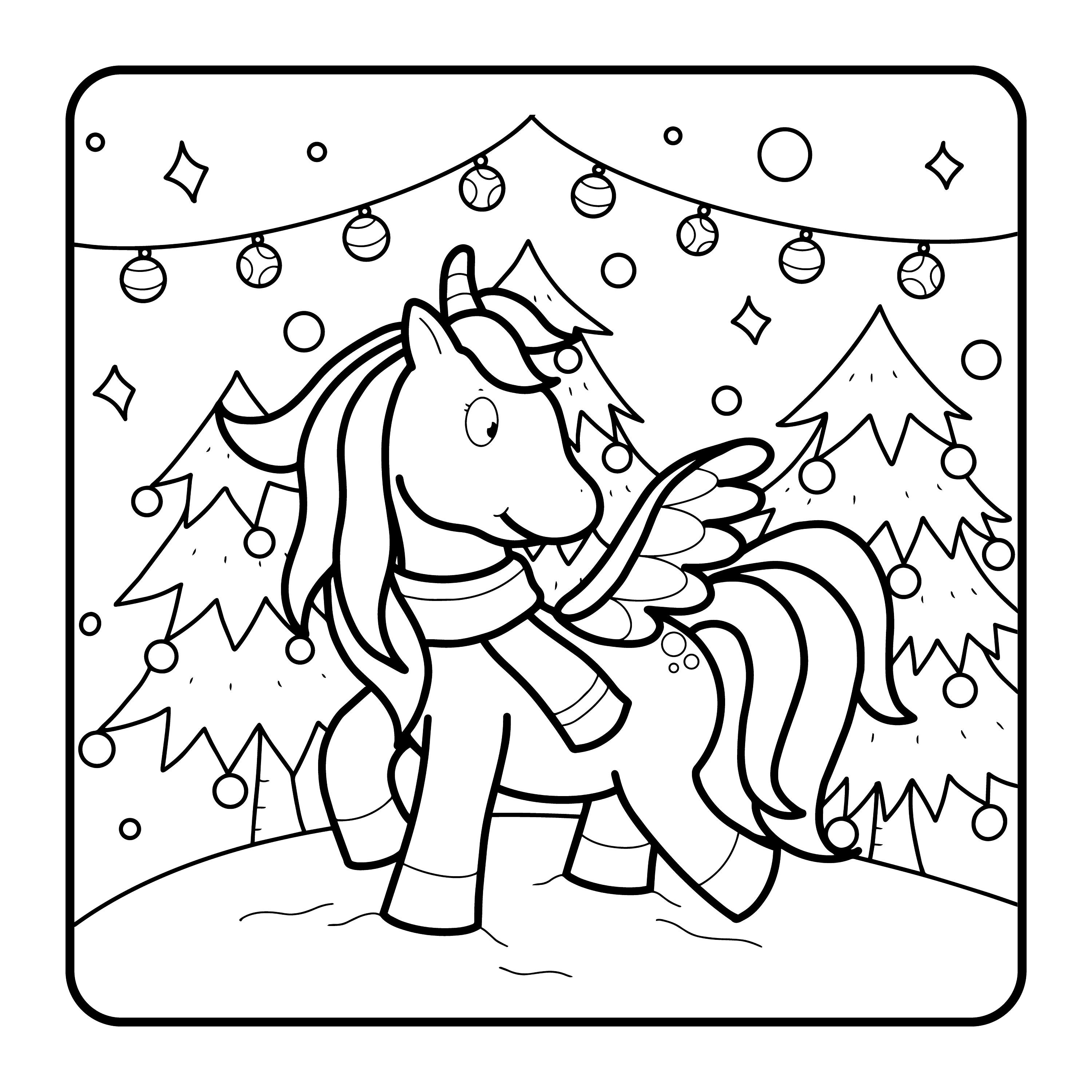 Unicorn winter coloring pages instant download