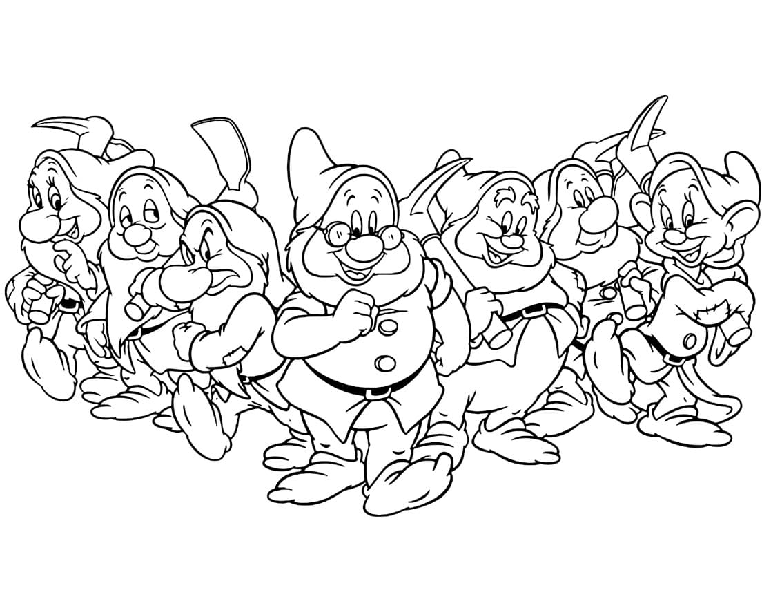 Cute seven dwarfs coloring page