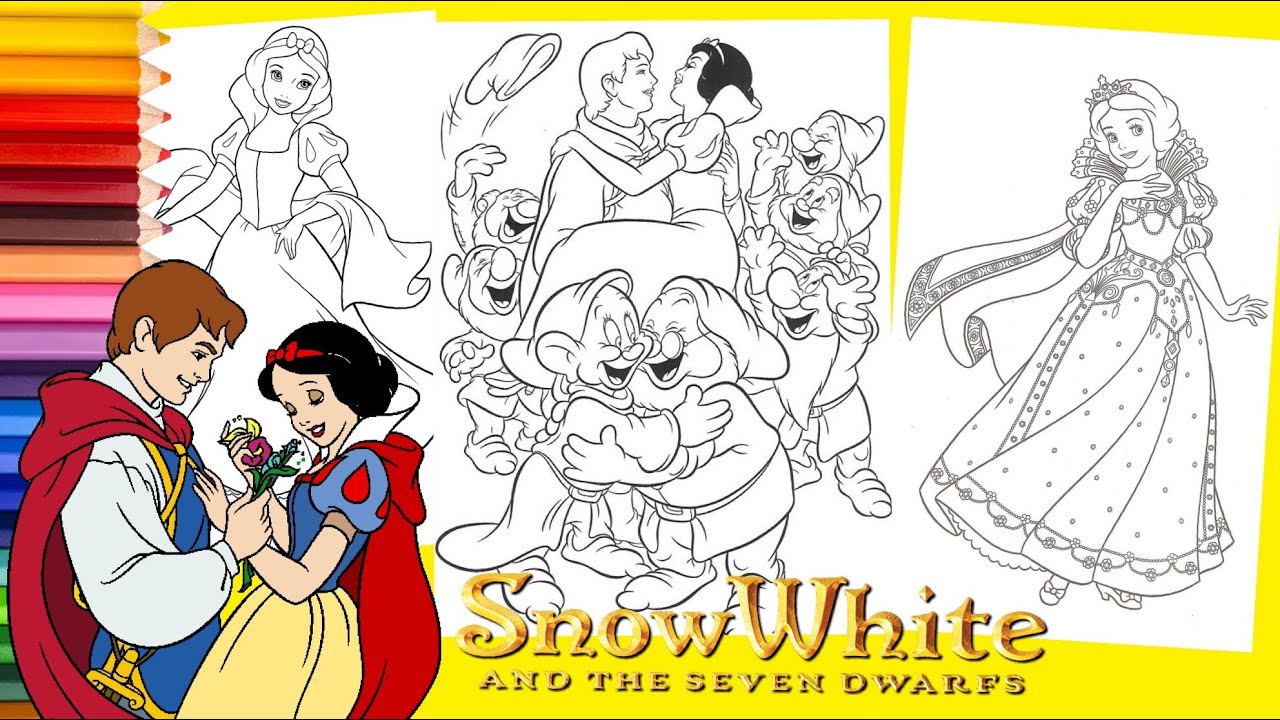 Coloring disney princess snow white the seven dwarfs