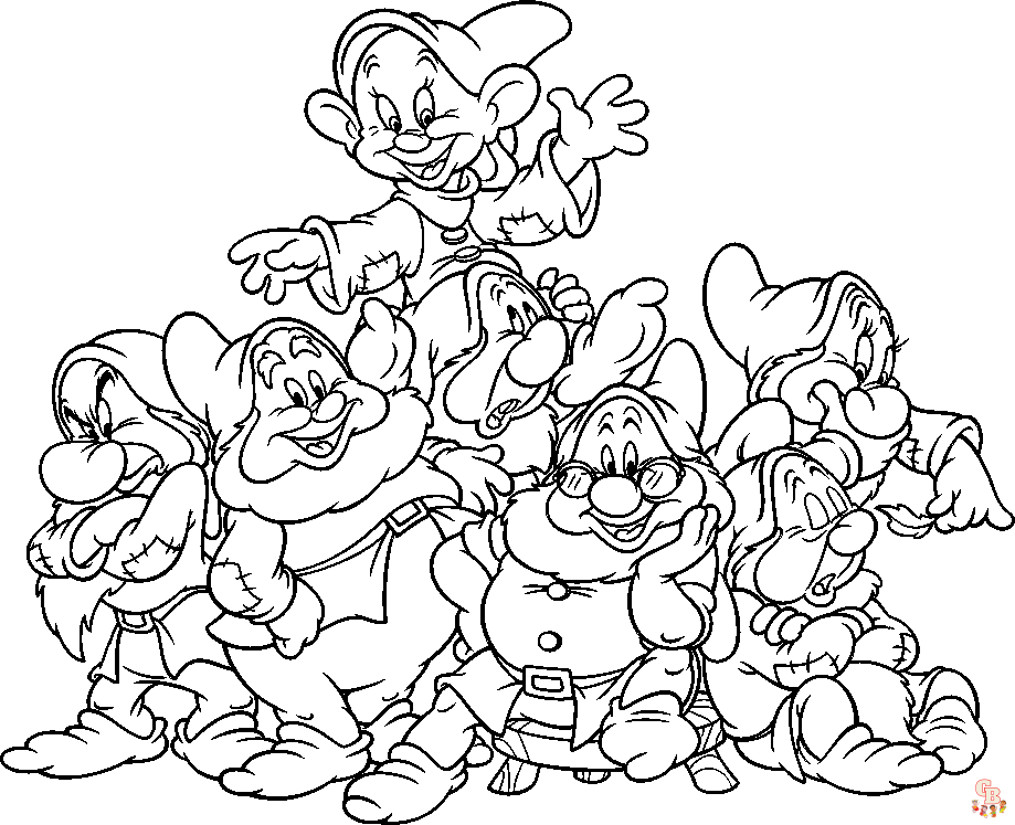 Color your favorite seven dwarfs in snow white coloring pages