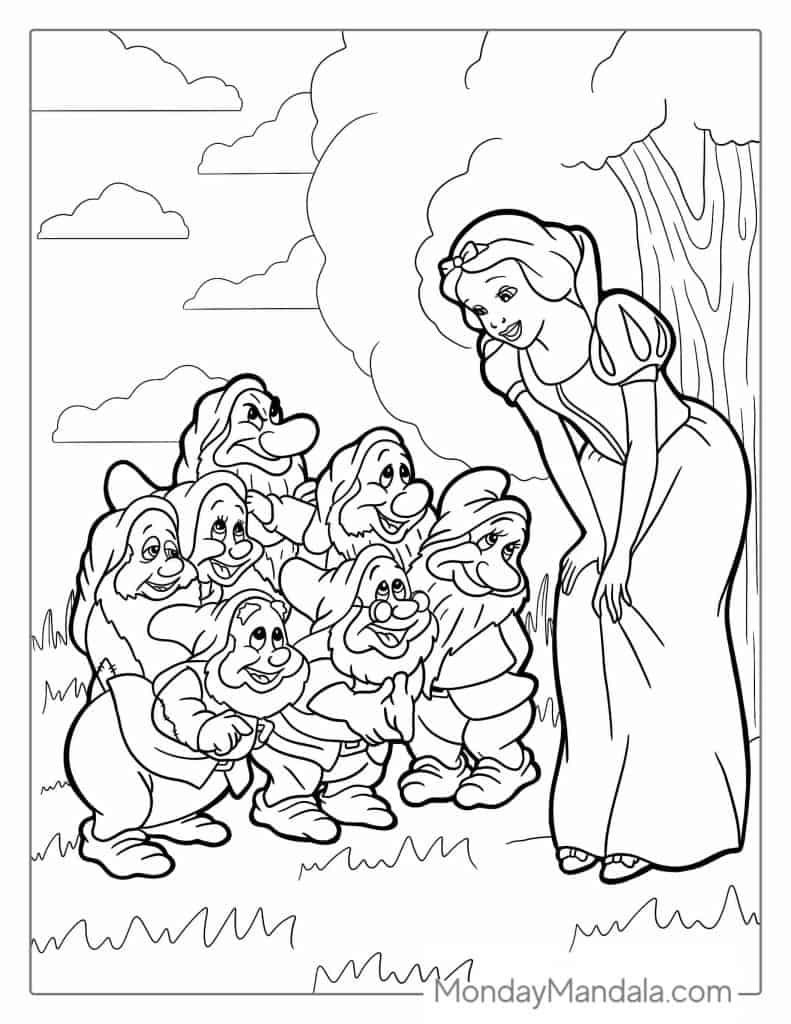 Snow white coloring pages free pdf printables