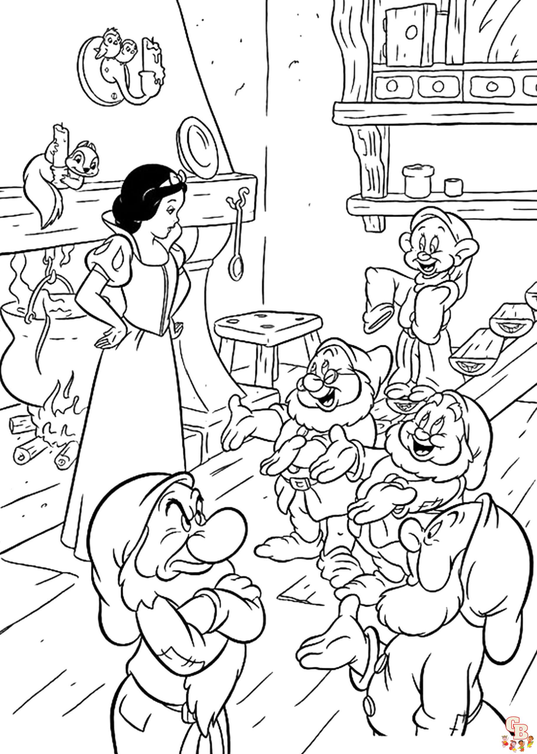 Color your favorite seven dwarfs in snow white coloring pages