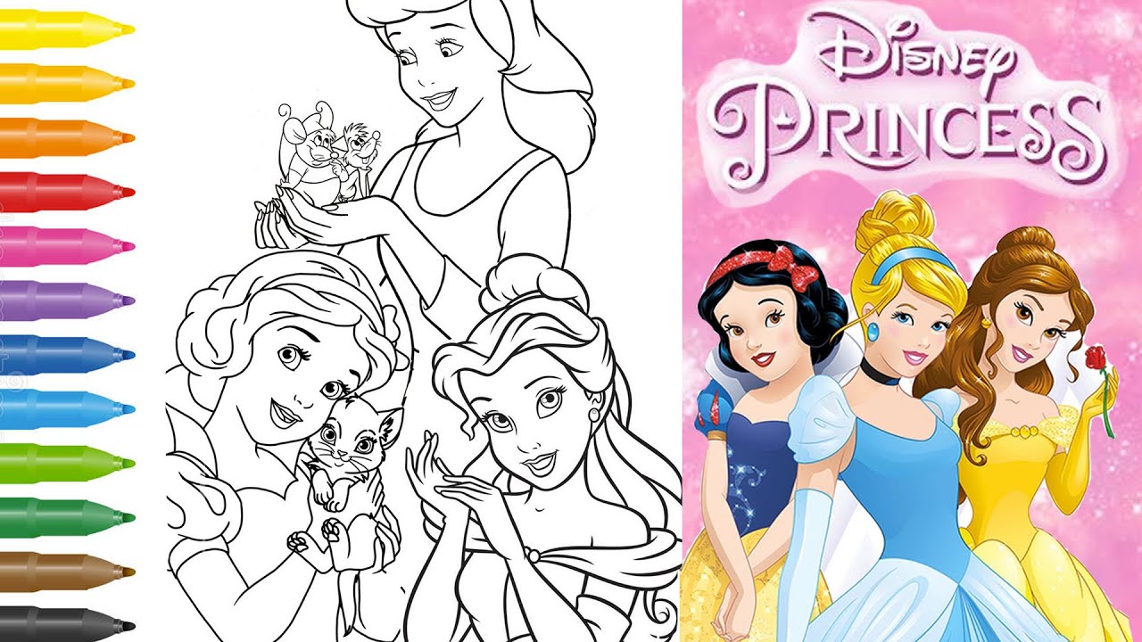 All together princess coloring page snow white cinderella belle disney princesses pilation color