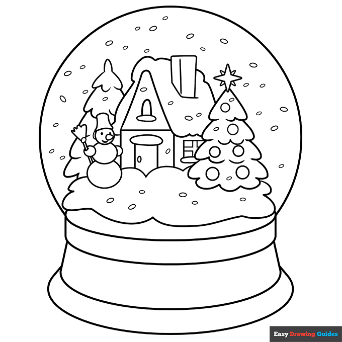 Snow globe coloring page easy drawing guides