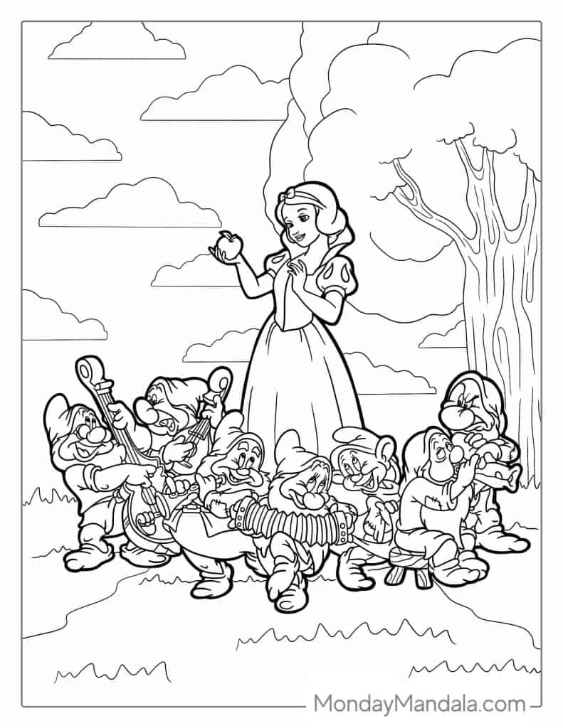 Snow white coloring pages free pdf printables