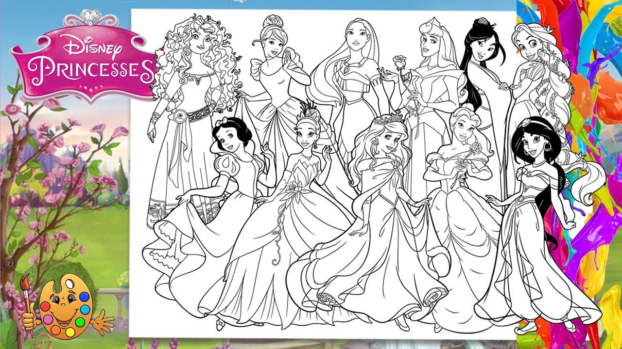 Disney princesses all together coloring pages coloring book