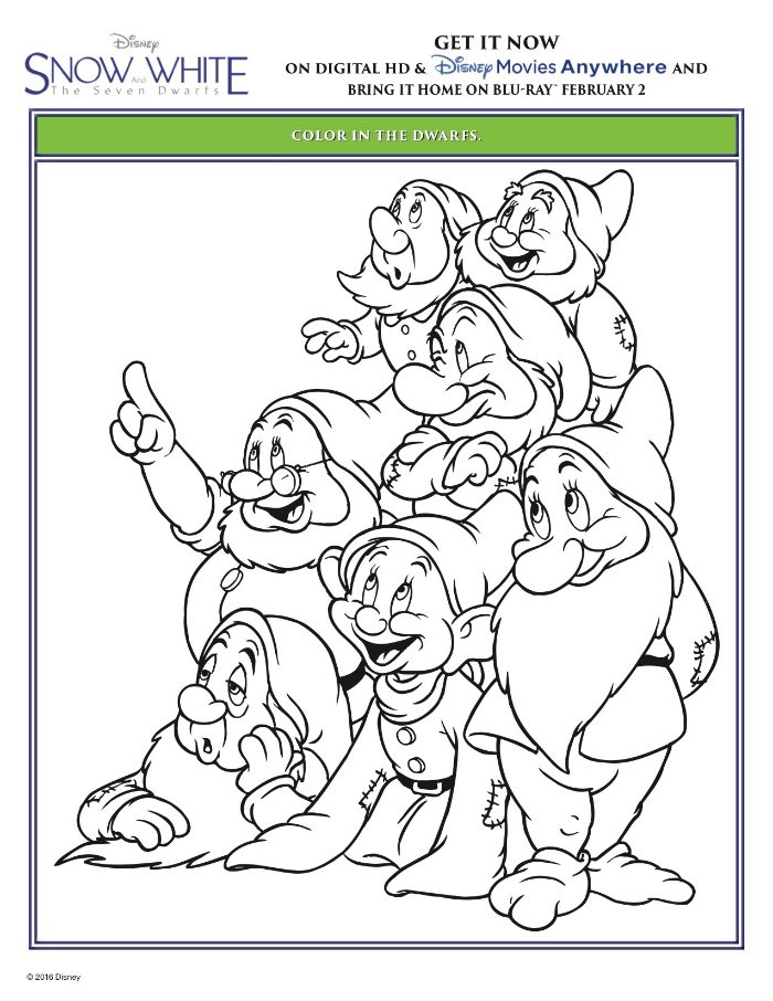 Snow white and the seven dwarfs coloring page