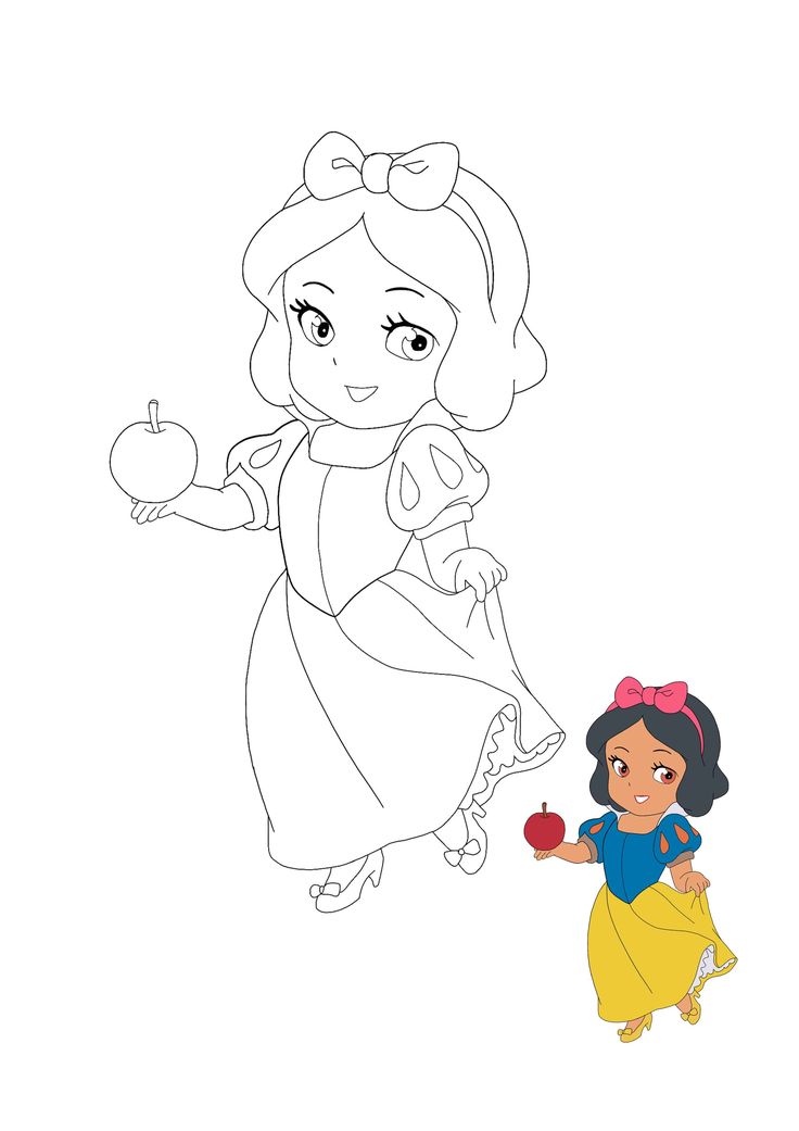 Kawaii disney princess snow white coloring page with preview princess coloring pages disney coloring pages cartoon coloring pages