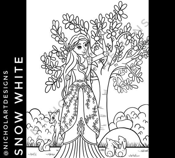 Snow white colouring page downloadable coloring page fairy tale coloring page printable colouring instant download