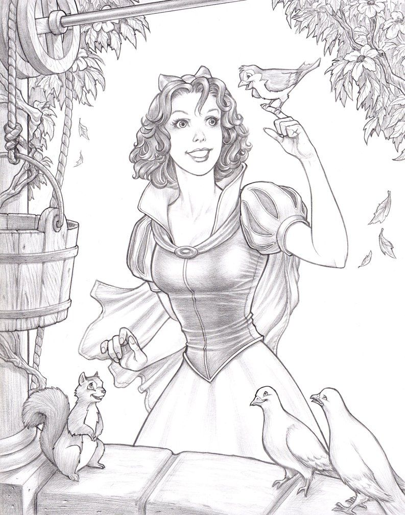 Snow white and the wishing well by clubmadness on deviantart disney princess coloring pages grayscale coloring princess coloring pages