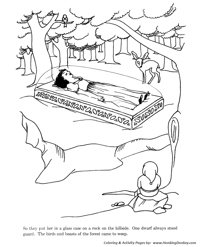 Snow white and the seven dwarfs fairy tale story coloring pages