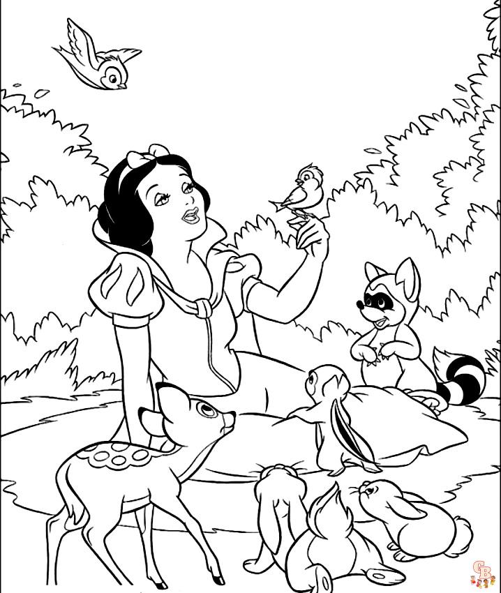 Fun and free snow white with animals coloring pages for kids