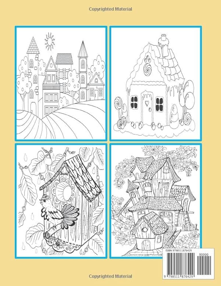 Home coloring pages fun activity pages for seniors easy and simple large print designs from easy to complex for all sweet home theme with flowers birds snow fall cozy objects for relaxationpeace and