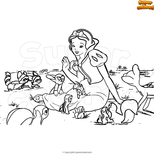 Coloring page snow white with woodland animals