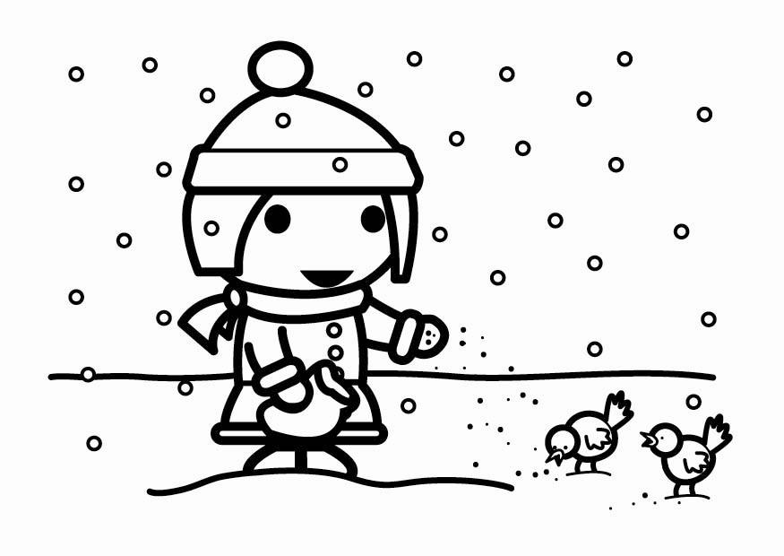 Coloring page to feed birds in the snow seeds