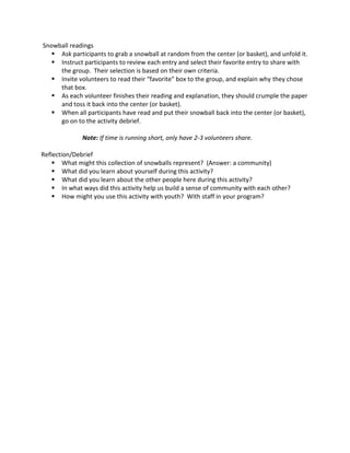 Snowball icebreaker pdf