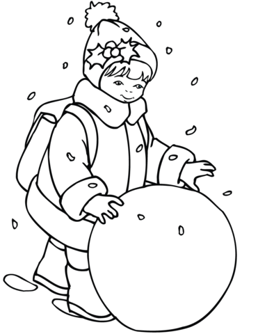 Little girl rolling a snowball coloring page free printable coloring pages