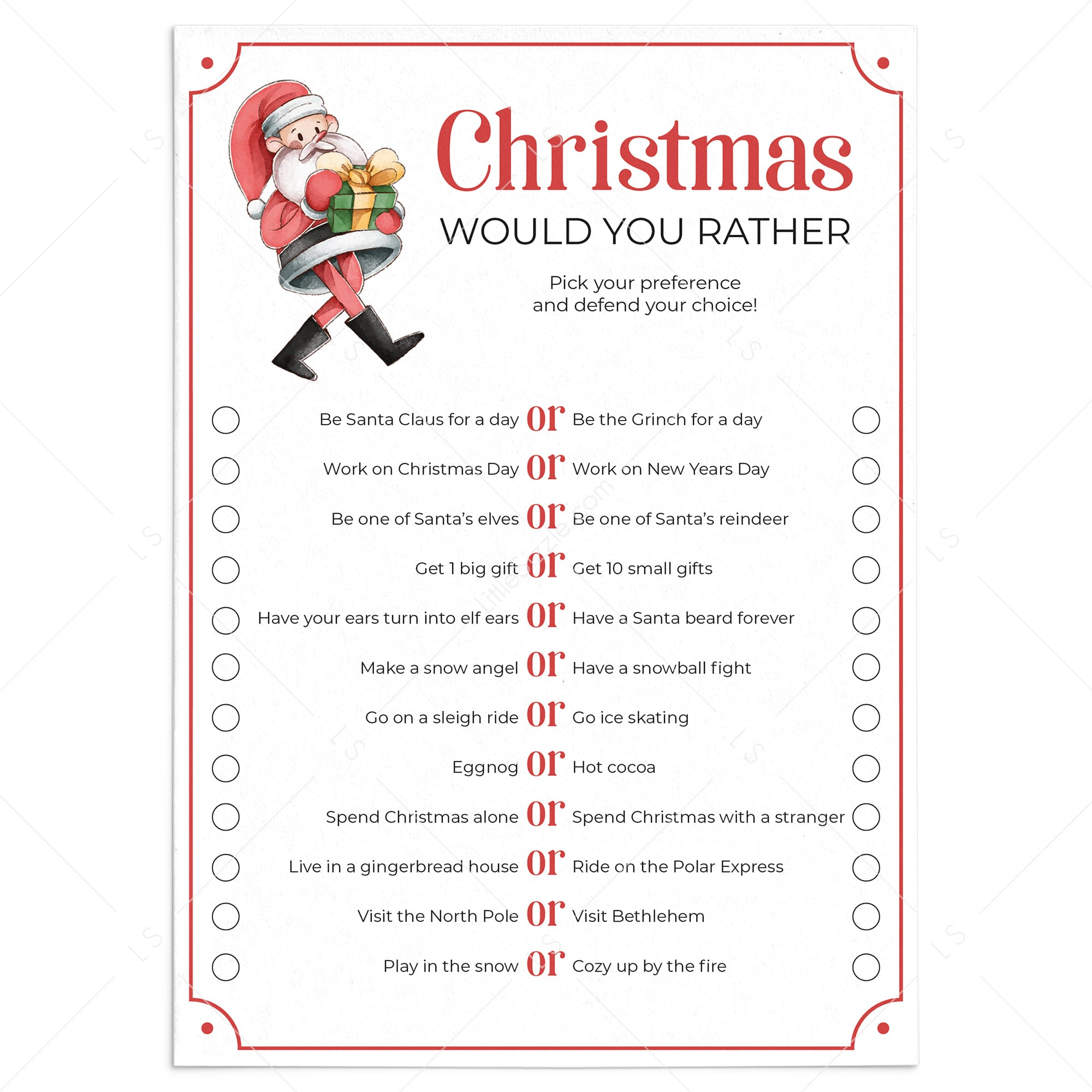 Christmas party icebreaker would you rather questions printable â