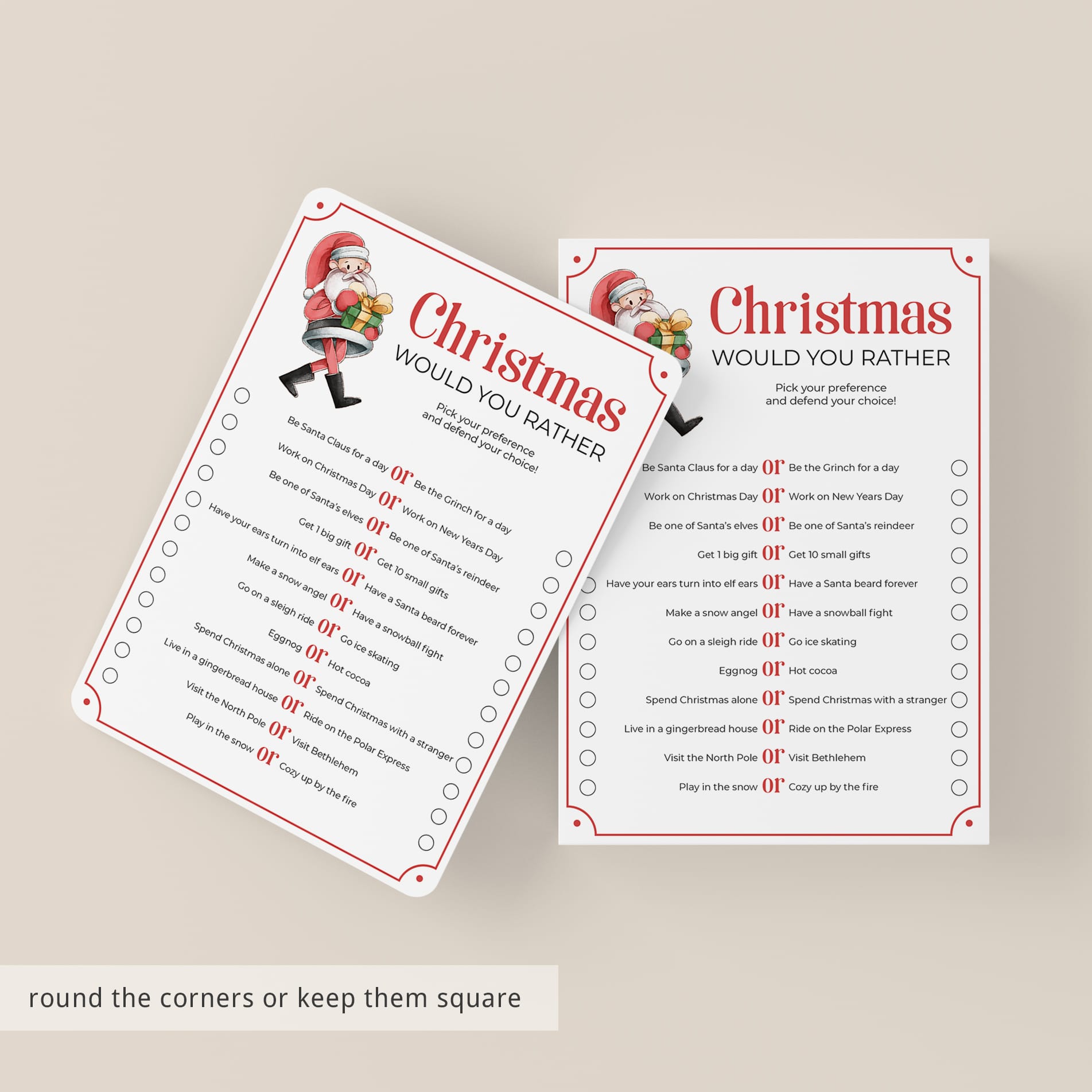 Christmas party icebreaker would you rather questions printable â