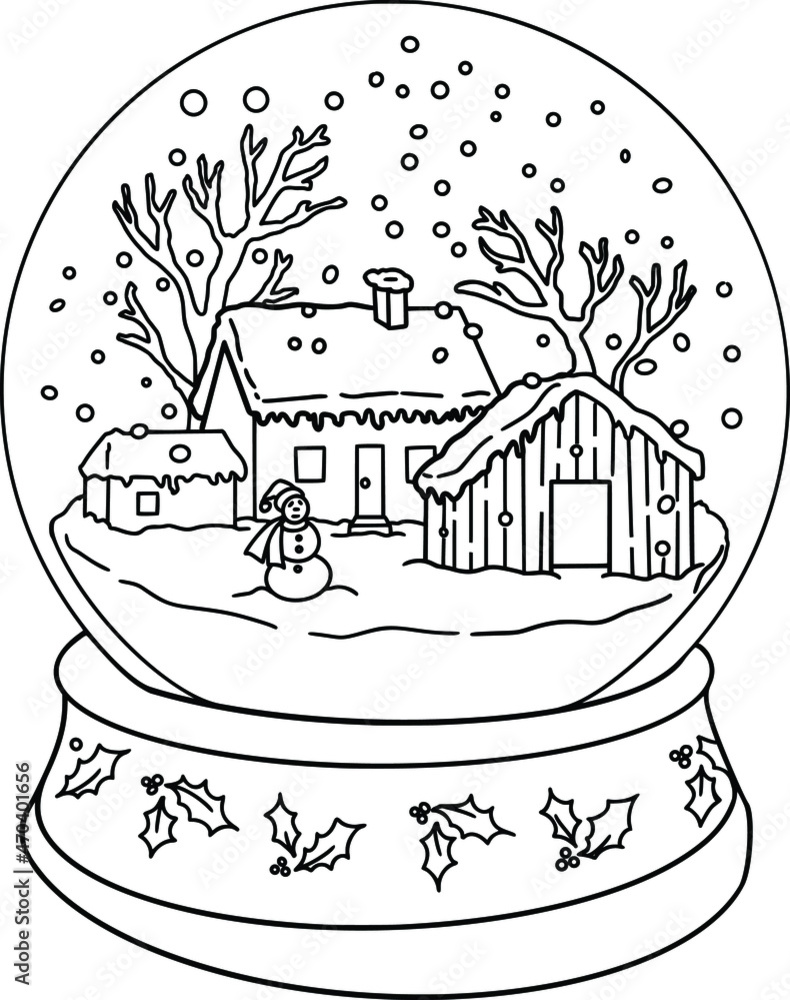 Christmas snowball coloring page vector