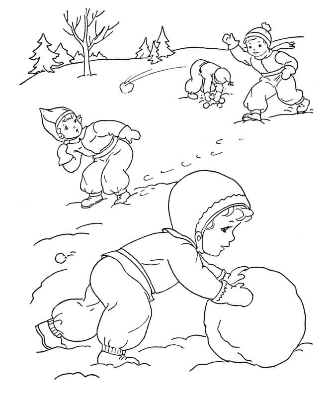 Betty rolls a big snowball coloring page