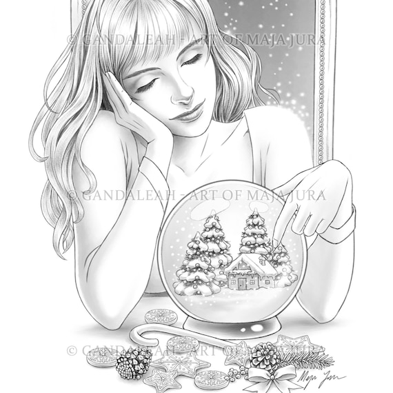 Snowball gandaleah coloring pages printable adult winter christmas coloring pages book instant download grayscale illustration pdf jpg