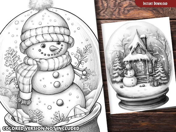 Christmas snowball coloring pages for adults and for kids for relax and stress relief grayscale coloring book printable pdf