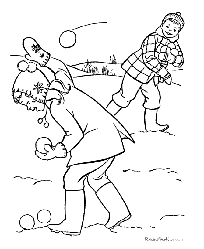 Winter snowball fight coloring page