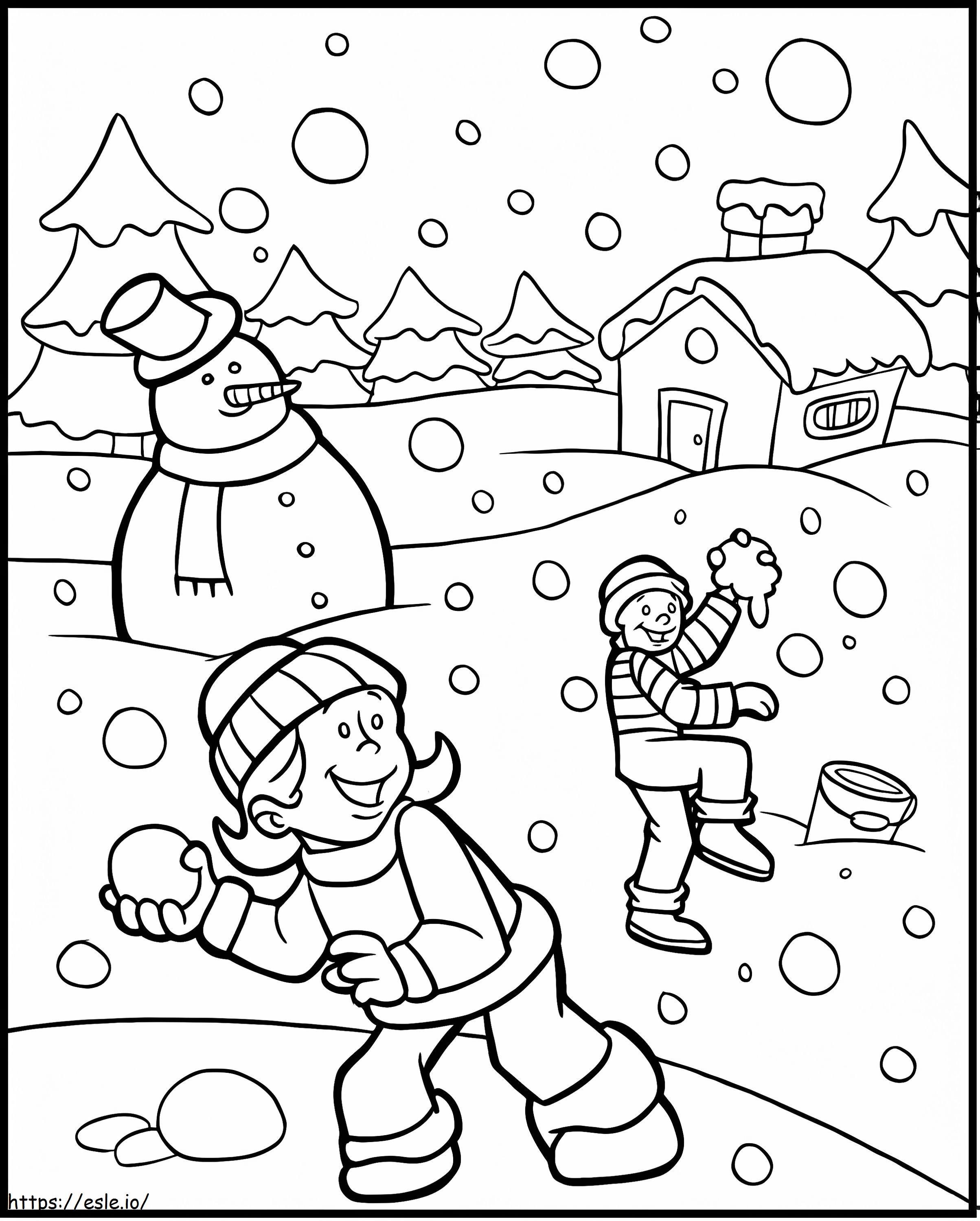 Happy snowball fight coloring page