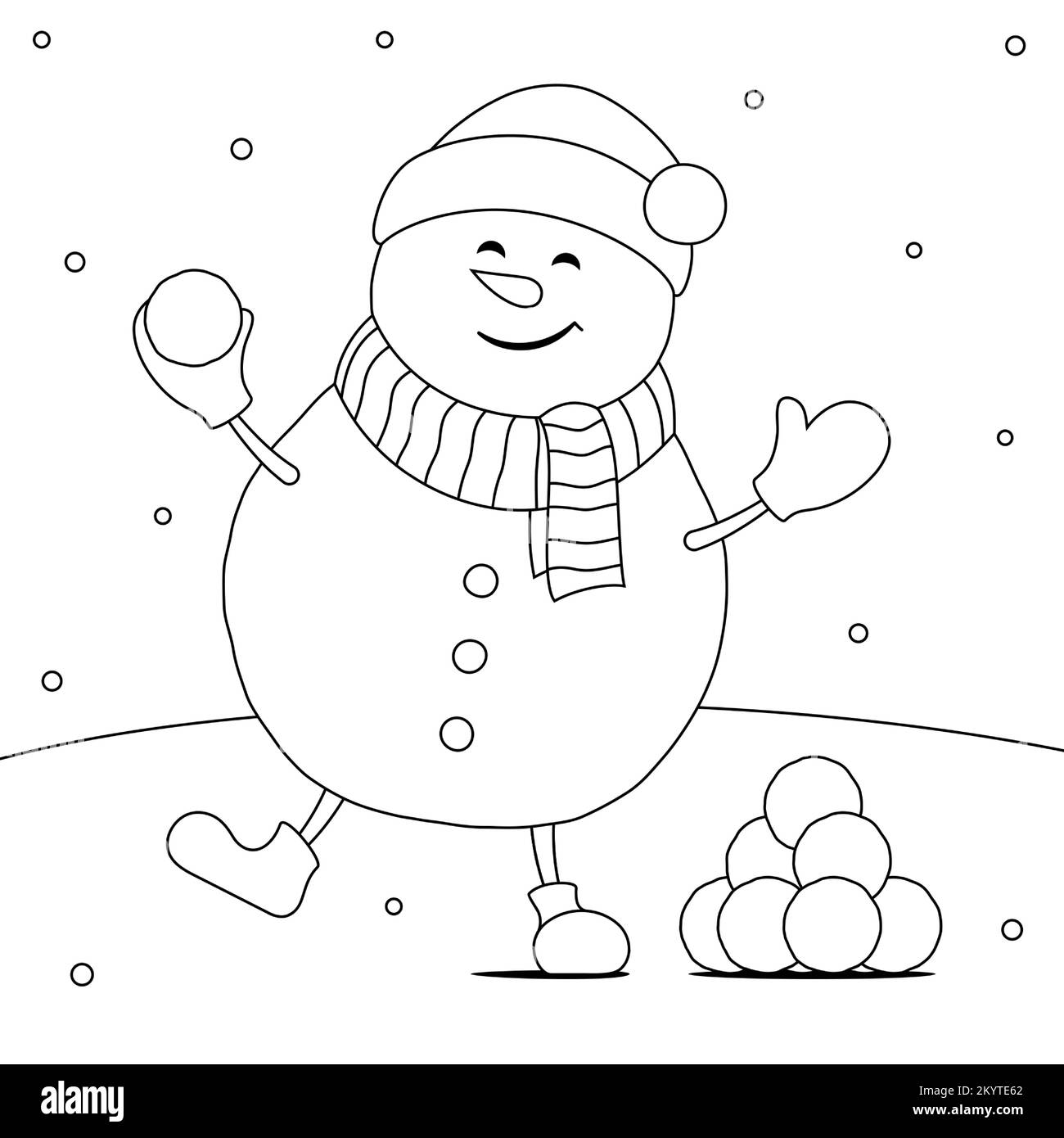 Snowball fight cartoon illustration hi