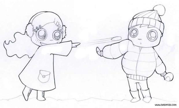 Snowball fight coloring pages