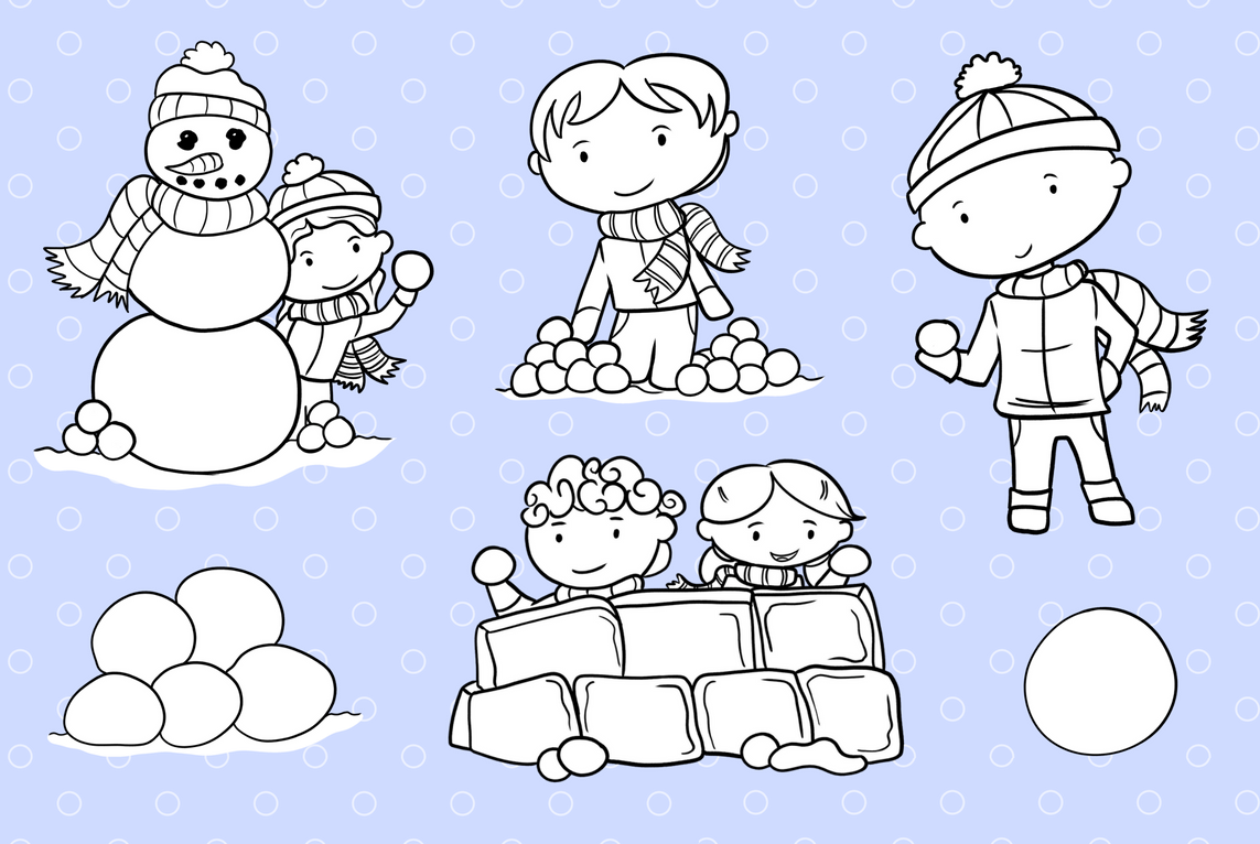 Snowball fight digital stamps by keepin it kawaii