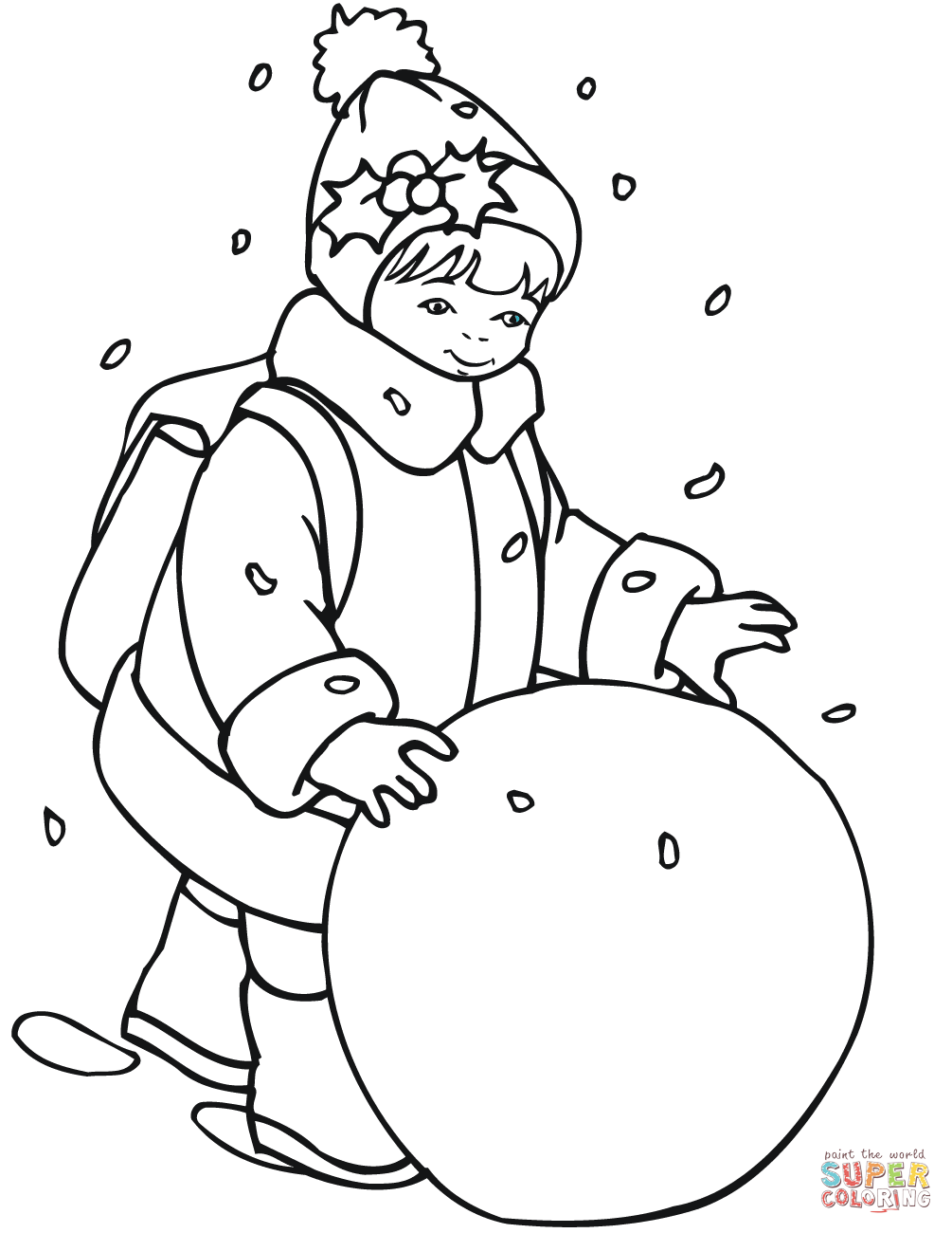 Little girl rolling a snowball coloring page free printable coloring pages