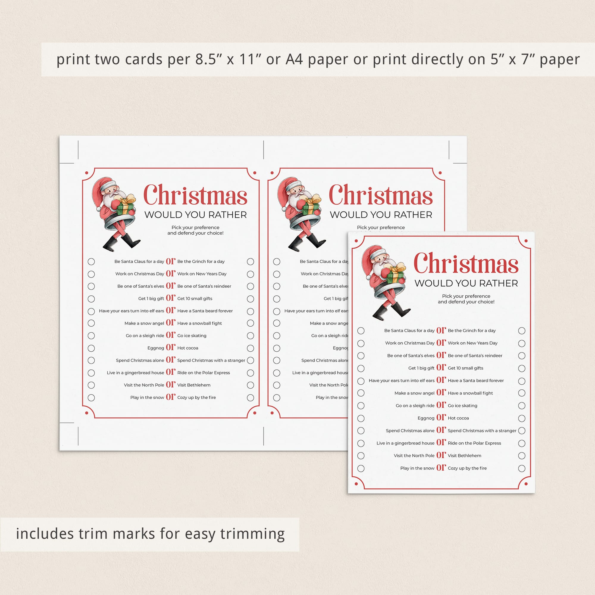Christmas party icebreaker would you rather questions printable â
