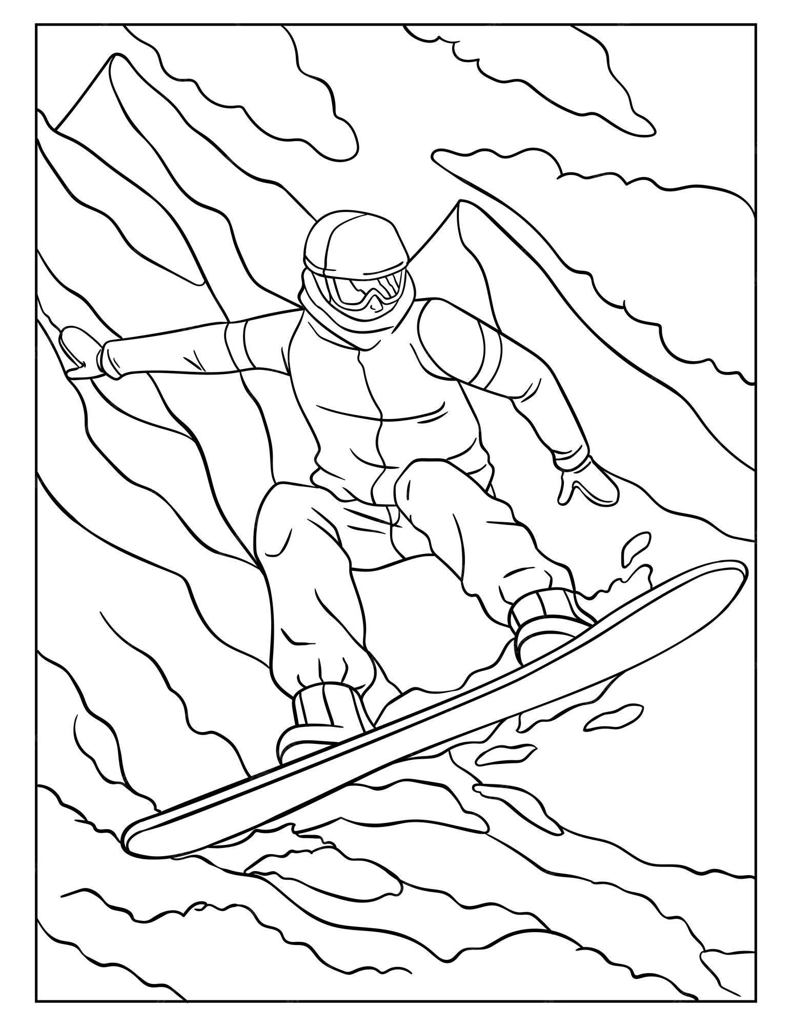 Premium vector snowboarding coloring page for kids