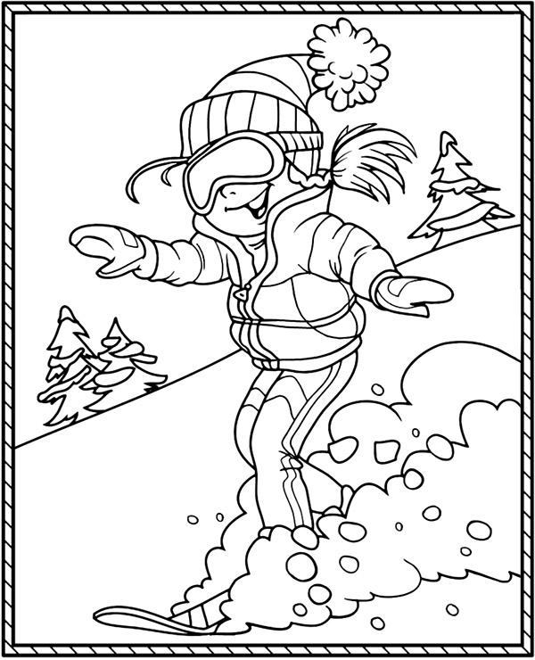 Snowboarding coloring page winter sports