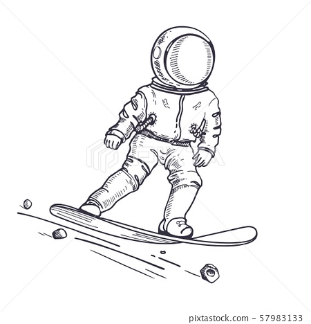 Astronaut rides on a snowboard coloring page