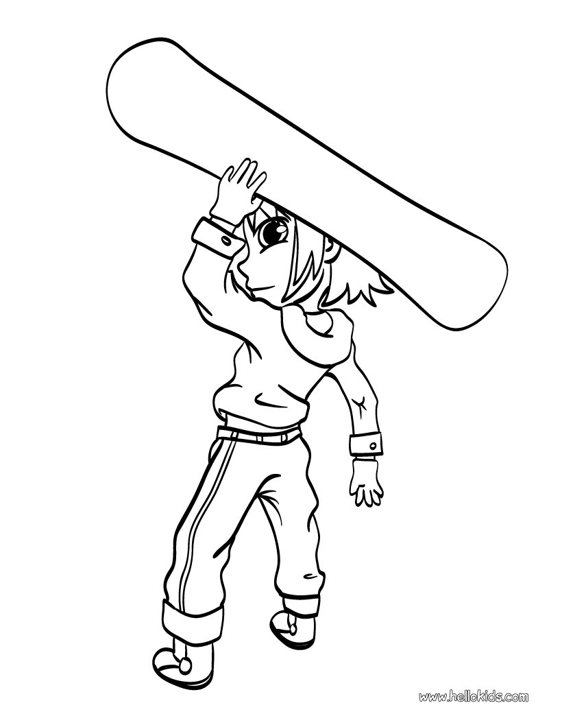 Boy with snowboard coloring pages