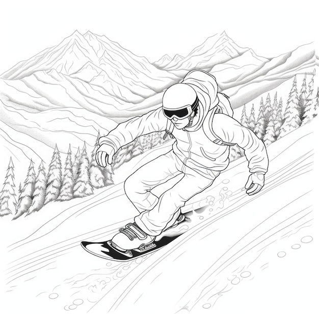 Premium ai image black and white coloring picture of a snowboard