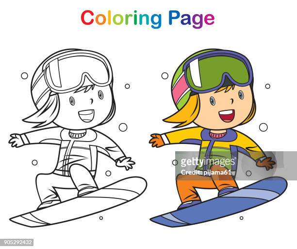 Coloring book girl snowboarding high