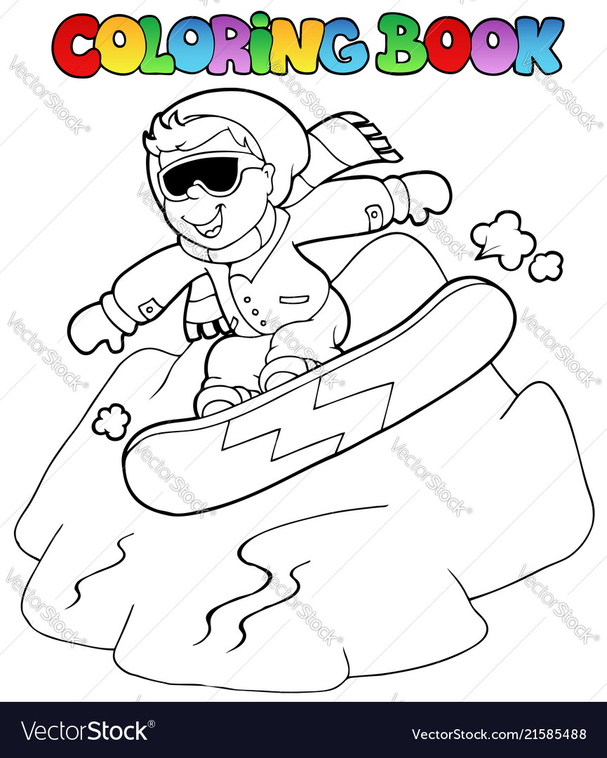 Coloring book boy on snowboard royalty free vector image