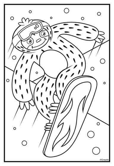 Sloths love llamas snowboard coloring page