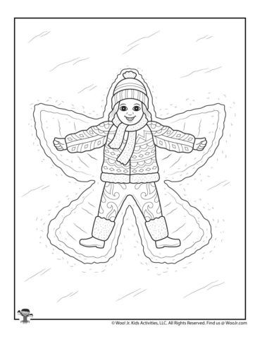 Winter snow angel coloring activity page woo jr kids activities childrens publishing angel coloring pages snow angels coloring pages