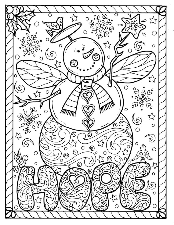 Snow angel instant download christmas coloring page holidays adult coloring book