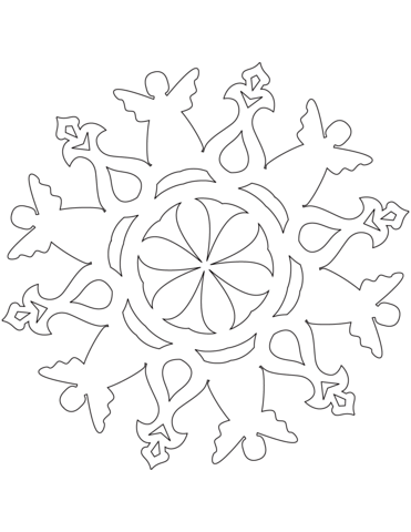 Snowflake with an angel coloring page free printable coloring pages