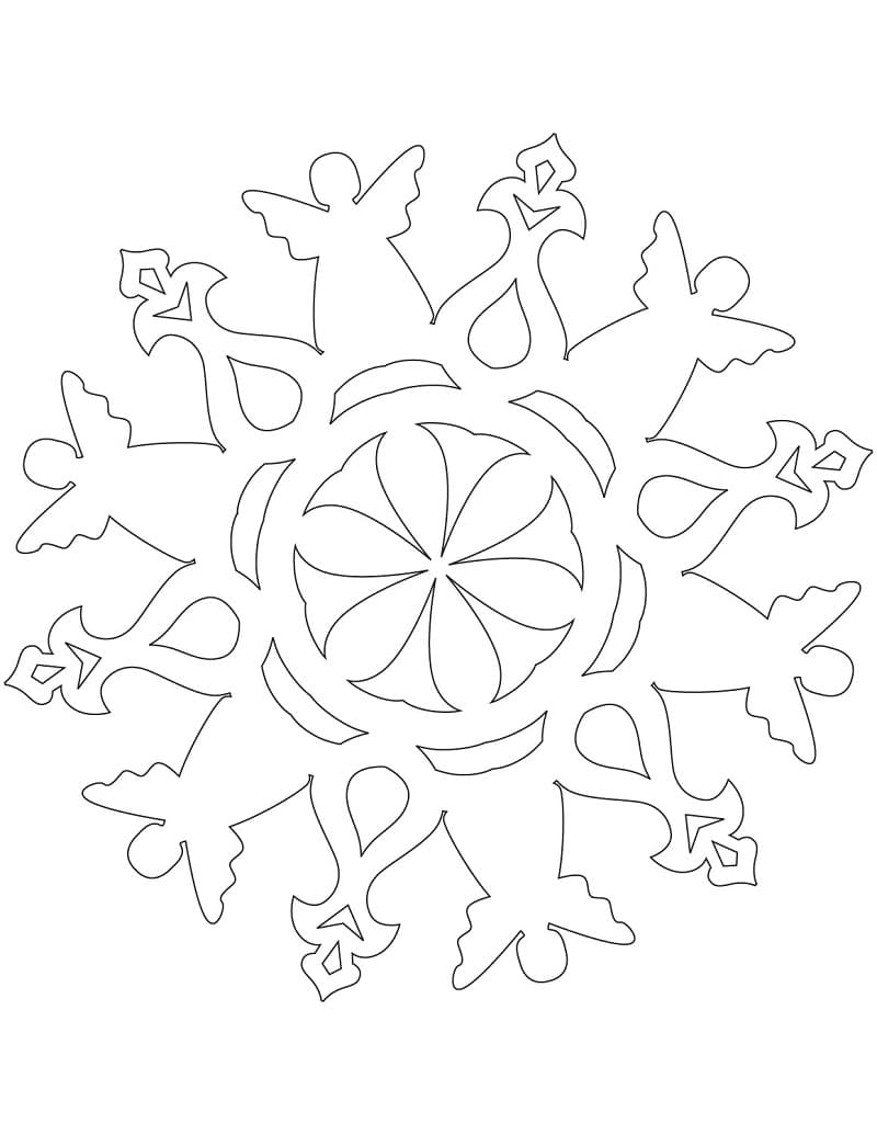 Angel snowflake coloring page