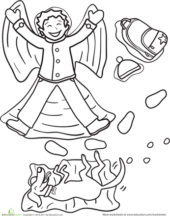 Snow angel worksheet education angel coloring pages snow angels coloring pages