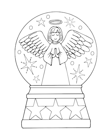 Premium vector coloring book snow globe angel line art prayer under the stars hand drawn vector black and white illustration