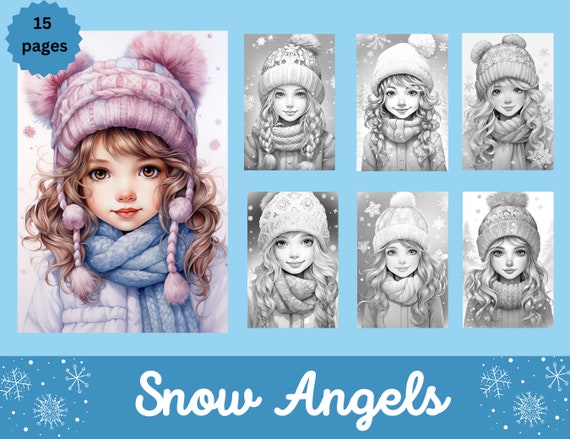 Snow angel adult coloring page digital downloads grayscale fantasy coloring sheets beautiful portraits